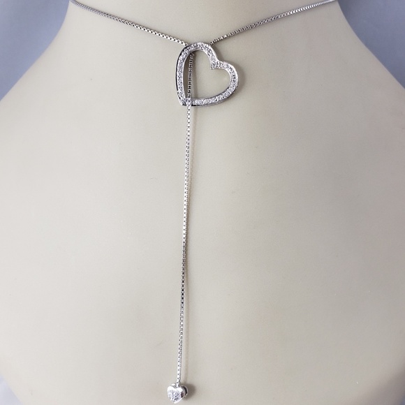 14 Karat White Gold Diamond Heart Lariat Necklace #18745 - Picture 6 of 8